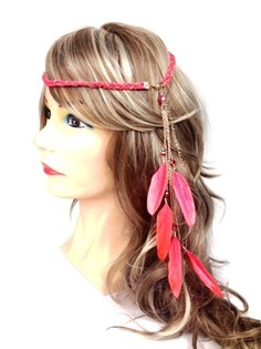Fita de cabelo entrançada com penas Pêssego (1 un)
