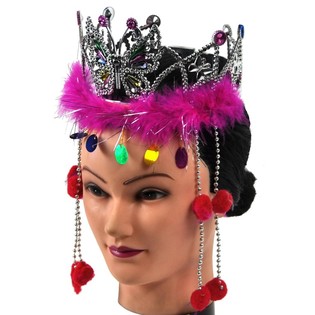 COROA PRATEADA COM BORDA DE PEL&Uacute;CIA E CORD&Otilde;ES (12 unid.)