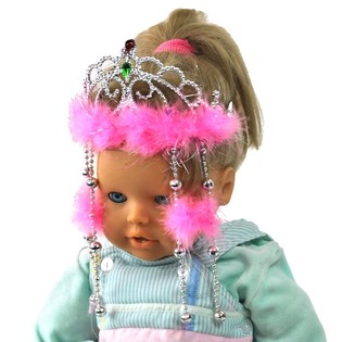 COROA PRATEADA COM REBORDO EM PELUCHE ROSA E CORD&Otilde;ES (12 unid.)