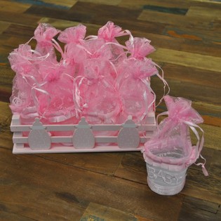 Caixa Decorativa com 12 Embalagens de Presente - Rosa