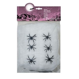 Teia de Aranha Decorativa 100g com 6 Aranhas - Branco (4 un.)