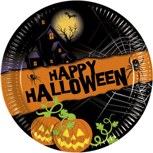 Conjunto de 8 Pratos Descart&aacute;veis - Modelo: Happy Halloween (6 uni.)