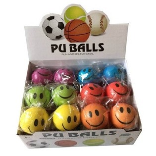 BOLAS PU CARAS FELIZES &Oslash;10 CM EM DISPLAY (36 un)