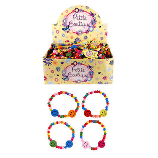 PULSEIRAS SMILEY ALEGRE EM MADEIRA PARA CRIAN&Ccedil;AS EM DISPLAY (144 unid.)