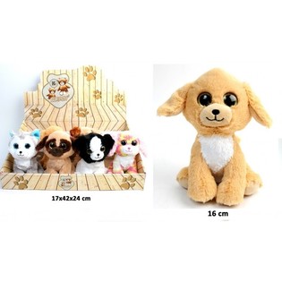 C&atilde;es de Peluche de Luxo, 16 cm, Mix Modelos em Expositor (12 un)