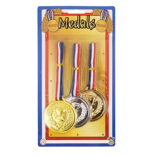 Conjunto de 3 Medalhas de Vencedor em Cart&atilde;o (Ouro, Prata, Bronze) 6un