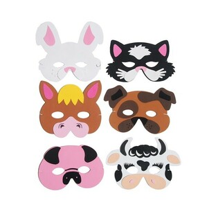 MIX DE M&Aacute;SCARAS DE ANIMAIS DA QUINTA EM ESPUMA (24 un)