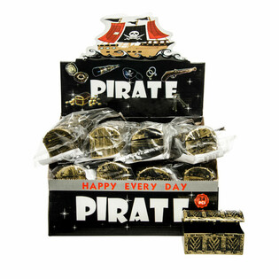 Mini ba&uacute; do tesouro pirata em expositor (24 un.)