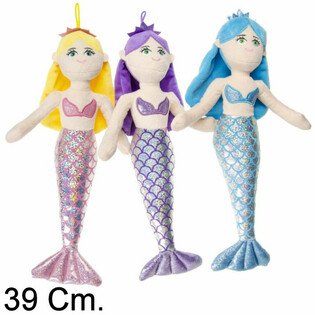 Boneca Sereia de Peluche Grande 39 cm - Mix de Cores (12 un.)