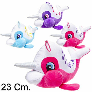 Narval de Pel&uacute;cia com Chifre - 23 cm - Cores Mistas (12 un.)