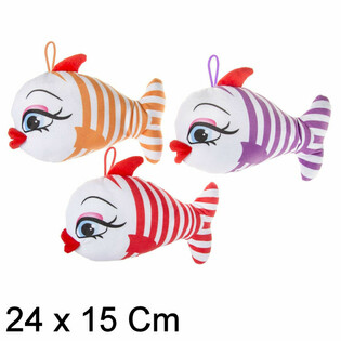 Peixe de Peluche Alegre com L&aacute;bios Grandes - 24 cm - Mix (12 un.)