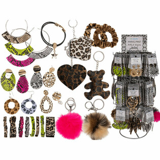 **MEGA BARATO** EXPOSITOR COMPLETO ANIMAL PRINT COM BIJUTERIA E ACESS&Oacute;RIOS (180 unid.)