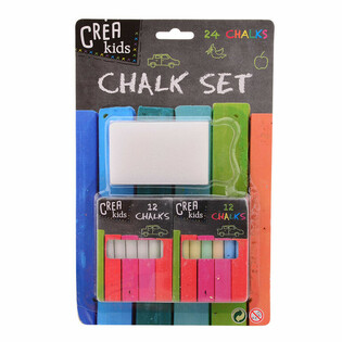 CONJUNTO DE GIZ PARA QUADRO-NEGRO - INCL. 12x GIZES COLORIDOS E 12x BRANCOS + ESPONJA EM CART&Atilde;O (6 un.)