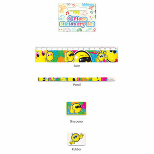 CONJUNTO DE PAPELARIA SMILEY DE 4 PE&Ccedil;AS (24 un.)