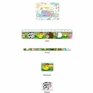 CONJUNTO DE PAPELARIA ANIMAIS DA QUINTA 4 PE&Ccedil;AS (24 un.)