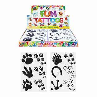 Tatuagens Tempor&aacute;rias Fun - Modelo: Pegadas de Animais em Expositor (96 un.)