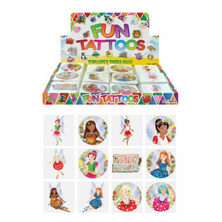 FUN TATTOO&rsquo;S - MODELO: FADA / FAIRY, Cada pacote c/ 12x Tatuagens EM EXPOSITOR (48 unid.)
