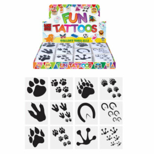 FUN TATTOO&rsquo;S - MODELO: PEGADAS DE ANIMAIS, Embalagens de 12x Tatuagens em DISPLAY (48 un.)