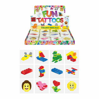 Tatuagens Tempor&aacute;rias Fun - Modelo Blocos de Constru&ccedil;&atilde;o, Display com 48 Embalagens (12 Tatuagens por Embalagem)
