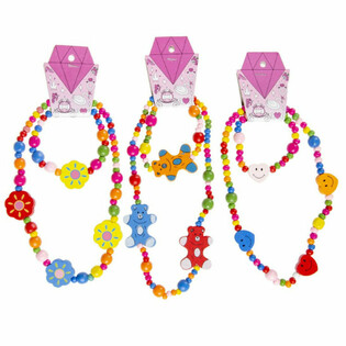 Conjunto Alegre de Colar + Pulseira de Madeira para Crian&ccedil;a (48 un.)