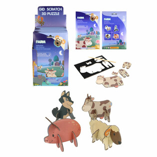 EXPOSITOR PUZZLES 3D DE RASPAR - ANIMAIS DA QUINTA (18 unidades)