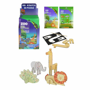 Puzzle de Raspar 3D Animais do Zoo (Display 18 unidades)