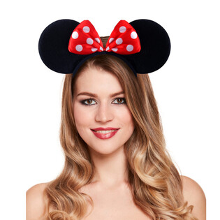 DIADEMA ORELHAS DE RATO COM LA&Ccedil;O VERMELHO E BRANCO (50 un.)