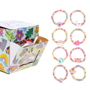 PULSEIRAS DE MADEIRA EL&Aacute;STICAS PARA MENINA - EM EXPOSITOR (100 un.)
