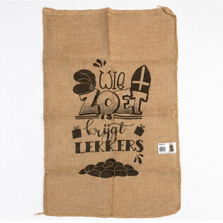 SACO GRANDE DE JUTA SINTERKLAAS - COM TEXTO: WIE ZOET IS KRIJGT LEKKERS - Aprox. 60 x 100 Cm (1 un.)