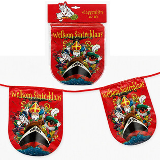 SINTERKLAAS - GRINALDA DE BANDEIRAS &bdquo;WELKOM SINTERKLAAS&rdquo; - COMPRIMENTO: 10 Metros (6 un.)
